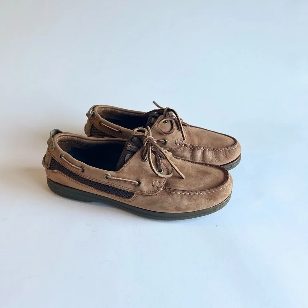Men's Bass Tan Genuine Leather Rubber Outsole Topsides Loafers size 9.5